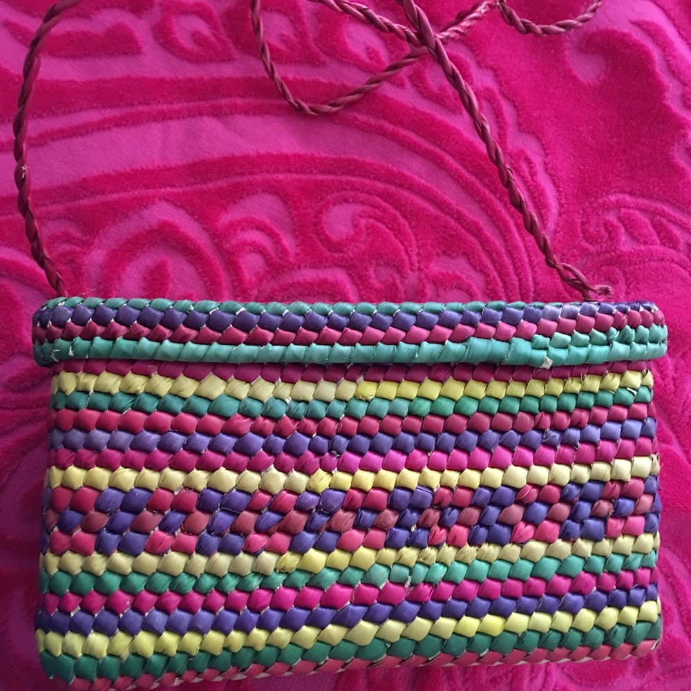 Anthropololgie multicolor stripe basket handbag